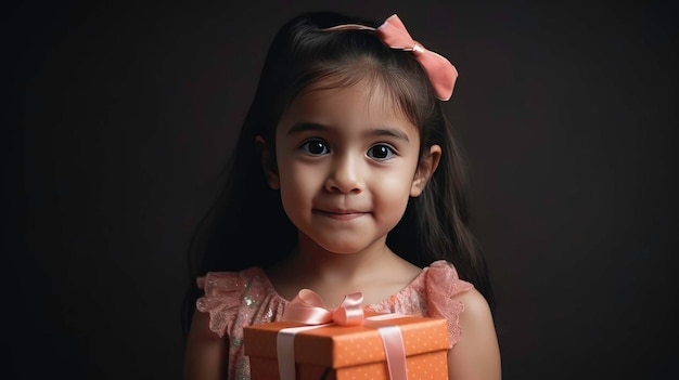 Bella bambina in possesso di un regalo boxAIgenerated del ragazzo del bambino del ritratto che tiene il regalo di compleanno