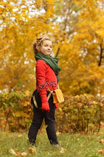 Bella bambina nel parco d'autunno