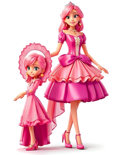 Bella bambola in abito da cocktail rosa bambola di colore rosa