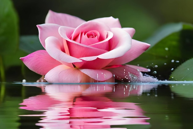 Bella bella rosa rosa nell'acqua Generativo ai