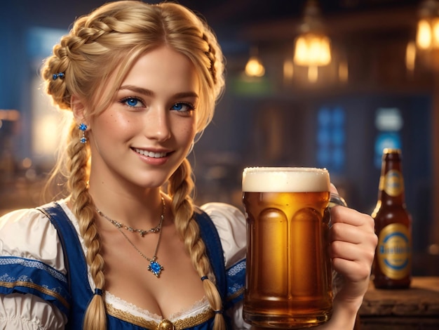 Bella cameriera con una tazza di birra Oktoberfest