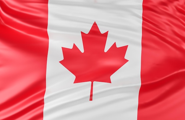 Bella Canada Flag Wave Close Up sullo sfondo del banner con copia spazio., modello 3d e illustrazione.