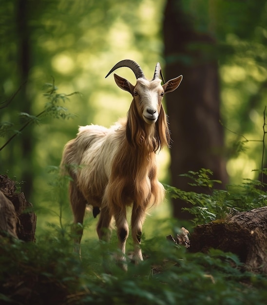 Bella capra nella foresta verde generata da ai