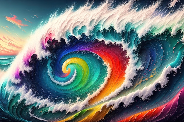 bella carta da parati della pittura di un'onda oceanica multicolore