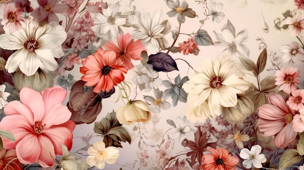 Bella carta da parati vintage fantasy mazzo di fiori botanici motivo vintage per sfondo digitale con stampa floreale IA generativa