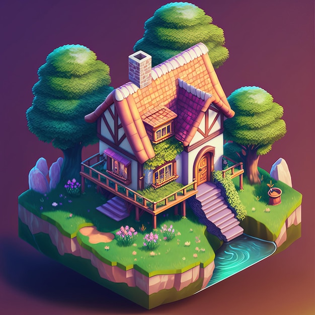 Bella casa fantasy isometrica Illustrazione digitale