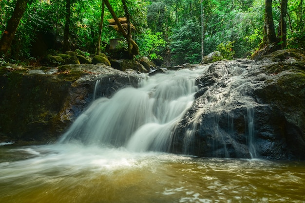 Bella cascata che scorre dalle alte montagne.