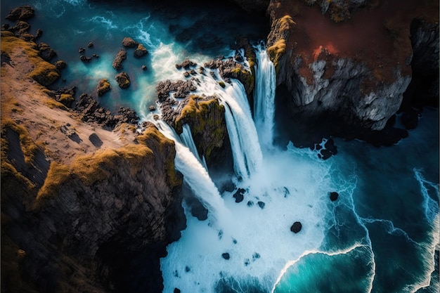 Bella cascata islandese Drone Aerial Photo Generative AI