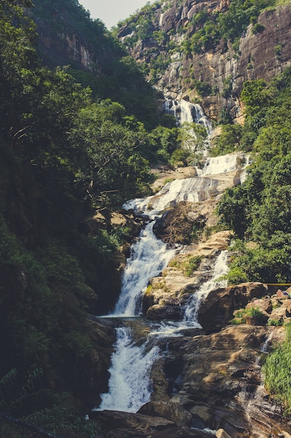 Bella cascata nelle foreste della Sri Lanka. Cascata Ramboda