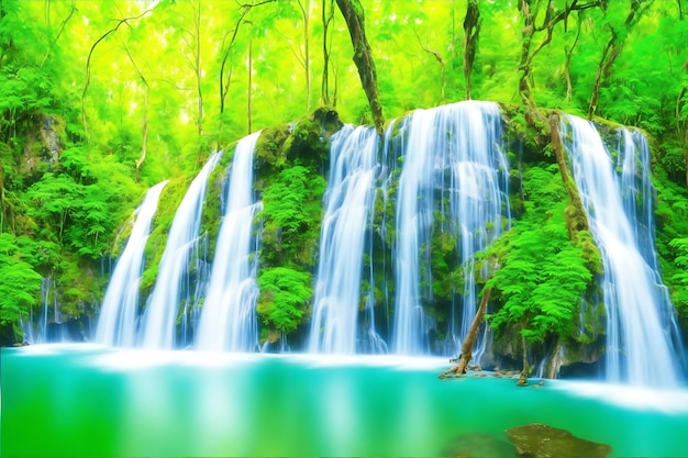 Bella cascata panoramica della foresta profonda in Tailandia Generato ai