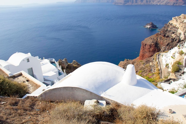 Bella cittadina e vista del paesaggio a Santorini o Oia Isalnd Grecia.