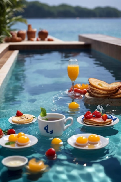 bella colazione in acqua mentre nuota