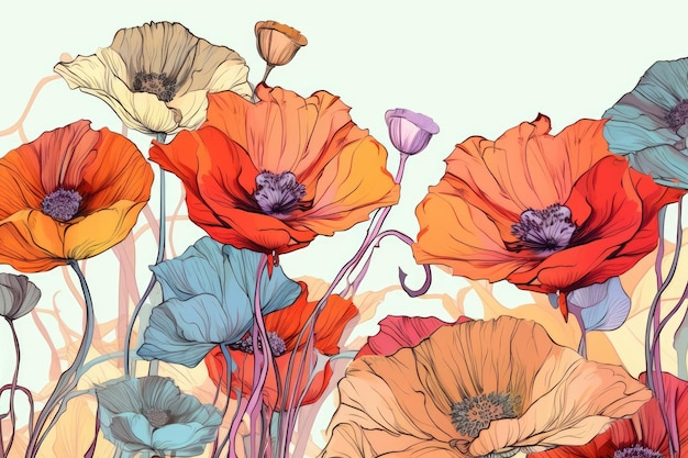 Bella composizione con fiori di papavero colorati