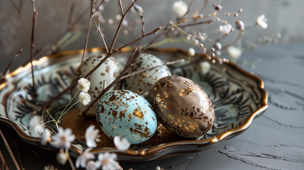 Bella composizione elegante con uova di Pasqua dipinte