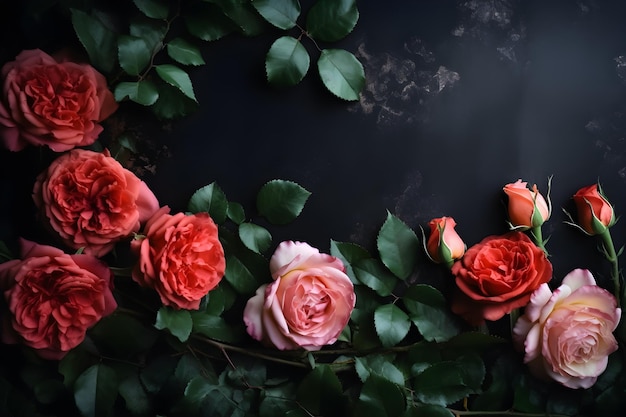 Bella cornice di fiori di rose con copyspace