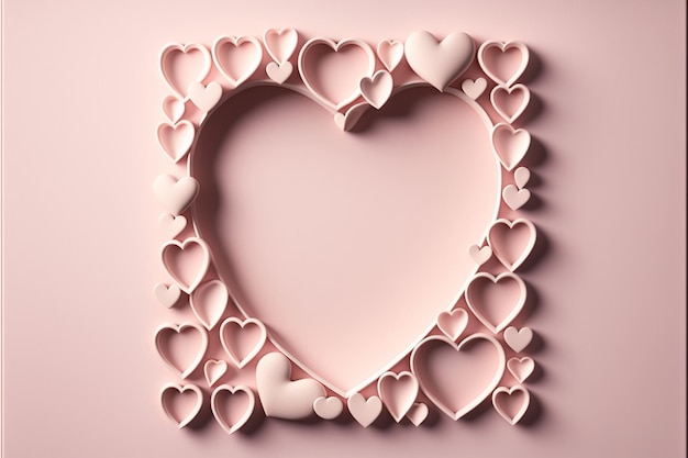 Bella cornice di forme di cuore su sfondo rosa pastello Generativo Ai