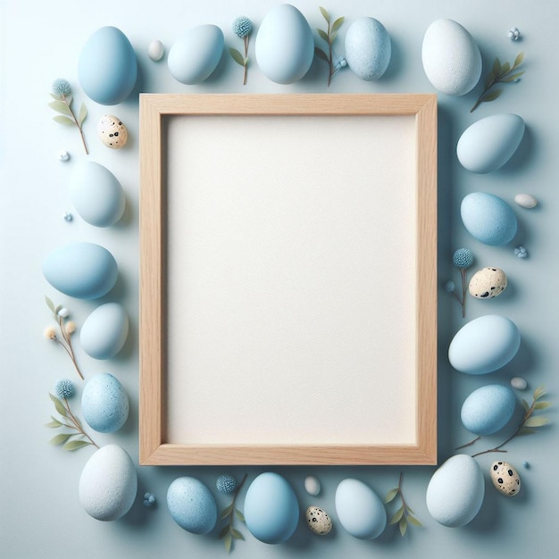 Bella cornice di Pasqua sullo sfondo blu con uova di Pasqua