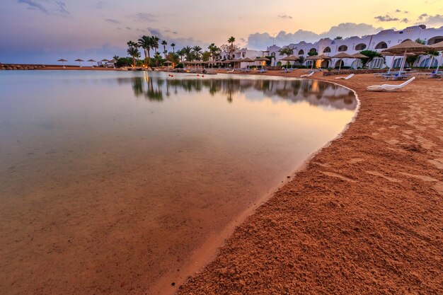 Bella costa della spiaggia nel mar rosso al tramonto egitto