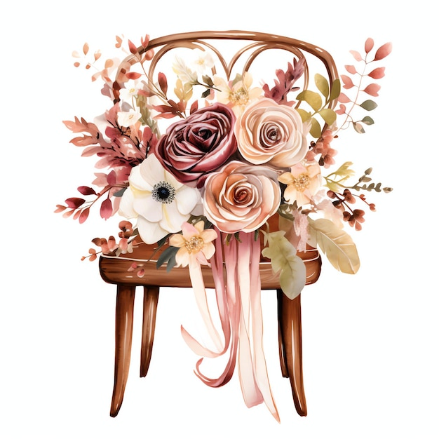 bella decorazione di fiori per la sedia da sposa in una clipart in stile boho