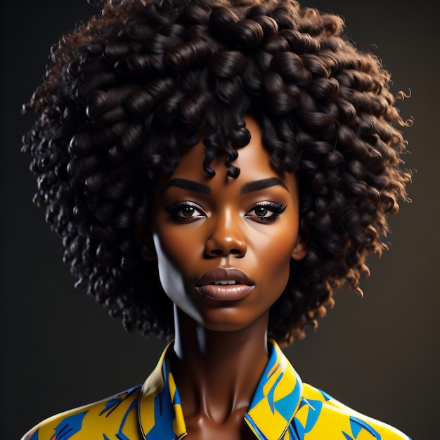 Bella donna afro con acconciatura stupefacente