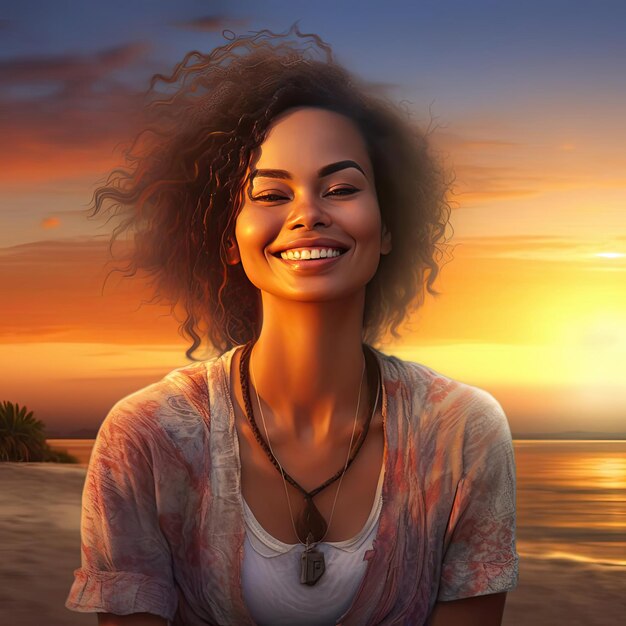 Bella donna afroamericana con acconciatura afro al tramonto