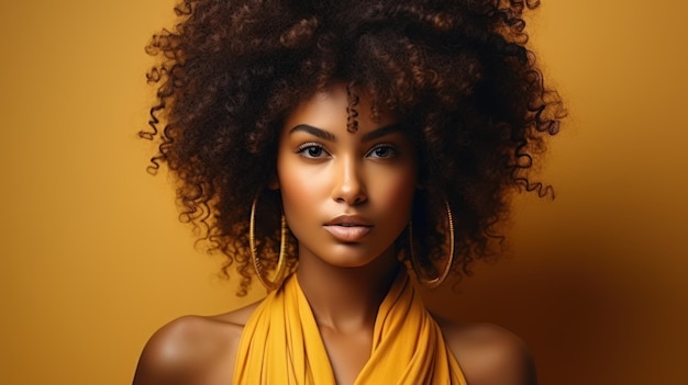 Bella donna afroamericana con capelli afro e trucco AI generativa