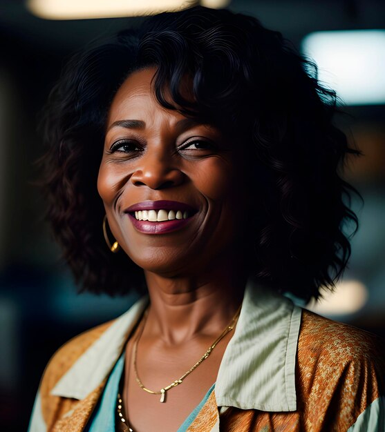 Bella donna afroamericana di mezza età con capelli grigi e sorridente