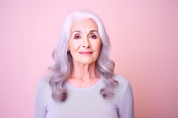 Bella donna anziana con i capelli di colore grigio bellezza moda e vecchio concetto di gente