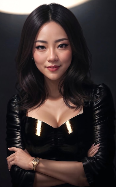 Bella donna asiatica all'IA generativa di notte del condominio dell'appartamento