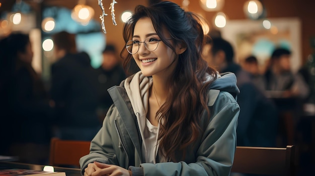 bella donna asiatica sorride mentre guarda un computer portatile