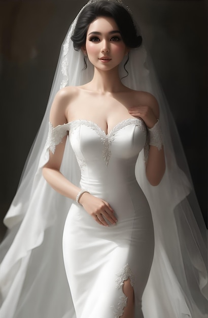 Bella donna bianca che indossa un abito da sposa AI generato