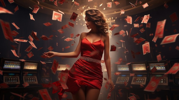 bella donna che gioca alle slot machine