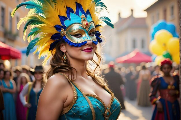 bella donna che indossa una maschera e un costume di carnevale veneziano