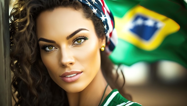 bella donna con bandiera brasiliana