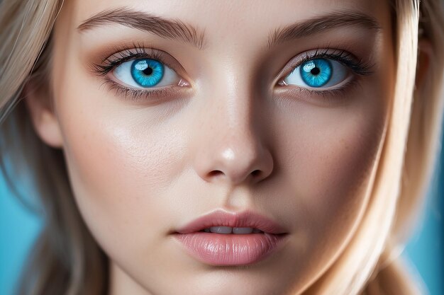 Bella donna con gli occhi blu che guarda la telecamera generata dall'AI