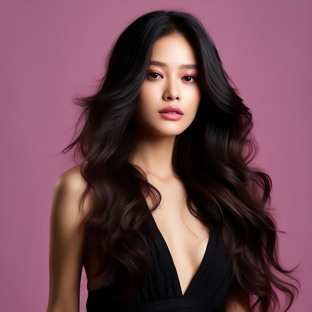 bella donna coreana con un colore di capelli alla moda