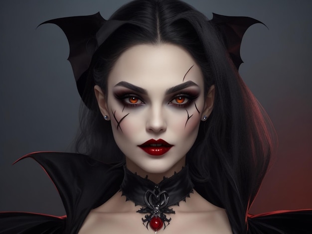 Bella donna del vampiro di Halloween sopra il nero