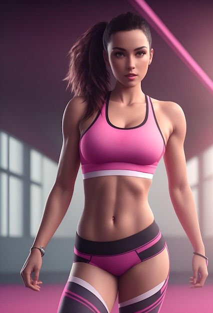 Bella donna fitness con un corpo perfetto in forma che indossa abiti sportivi per l'allenamento in palestra