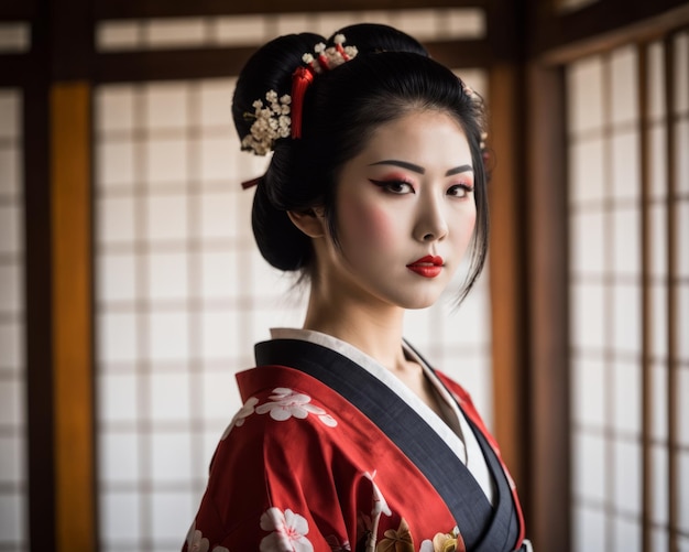 Bella donna giapponese in kimono tradizionale