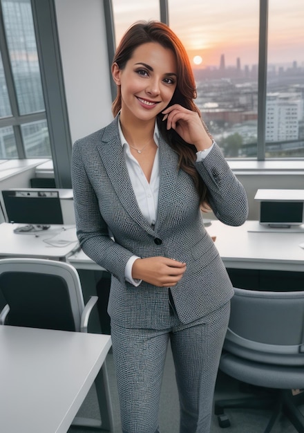 Bella donna in abiti da lavoro in ufficio AI generativa