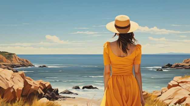 Bella donna in un cappello da sole che si gode la spiaggia europea
