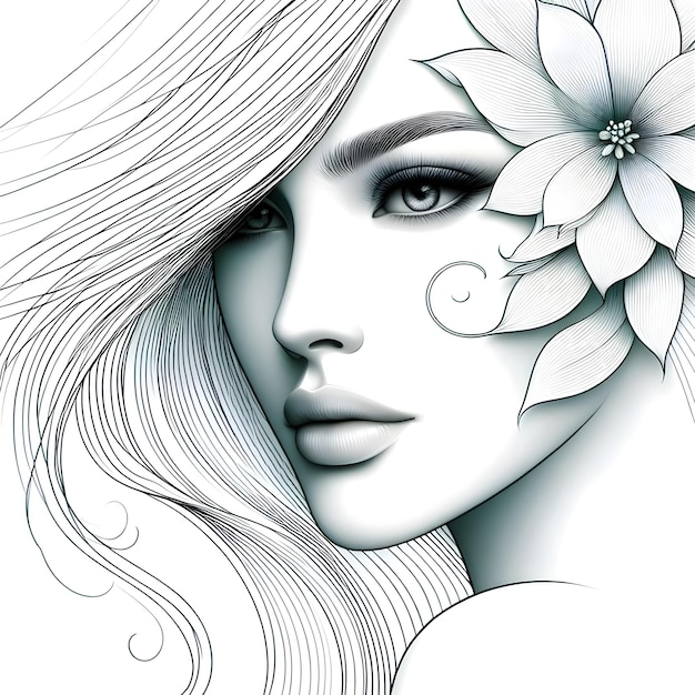 bella donna linea del viso stile nero e bianco lusso trucco bellezza estetica illustrazione