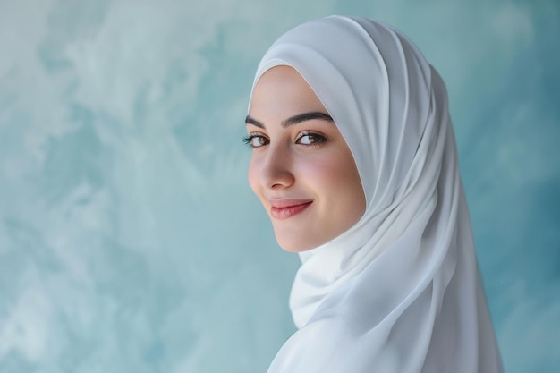 bella donna musulmana araba che indossa un hijab bianco