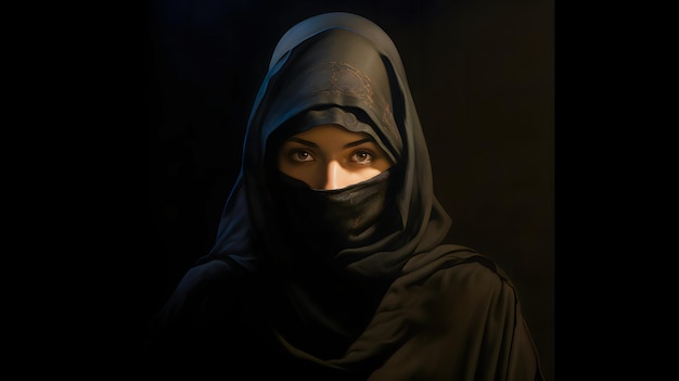 bella donna musulmana asiatica che indossa il niqab su uno sfondo scuro