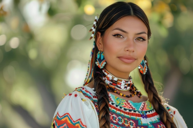 bella donna nativa americana in un ritratto di abito tradizionale