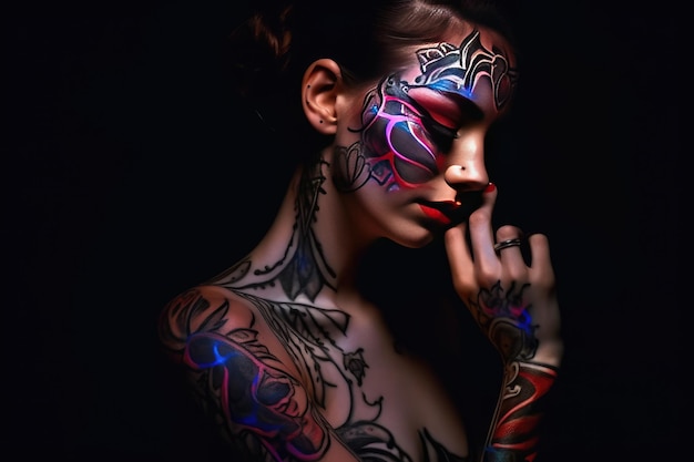 Bella donna sensuale con body art insolita IA generativa