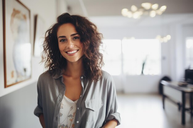 Bella donna sorridente in una scena interna