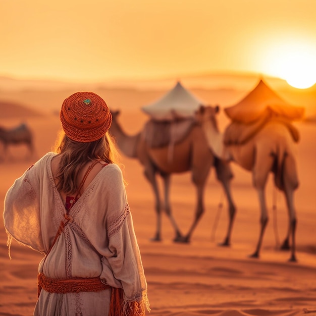 bella donna tribale e animali selvatici nel deserto