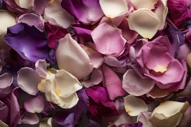 Bella e rinfrescante carta da parati con un mix di petali di rosa viola e lavanda
