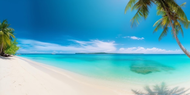 Bella eaches tropicale e mare su sfondo blu per il design della carta da parati Sfondo di viaggio Spiaggia tropicale